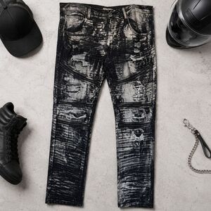 Smokerise Vintage Denim Jeans 38/32 Y2K moto distressed acid wash urban jeans